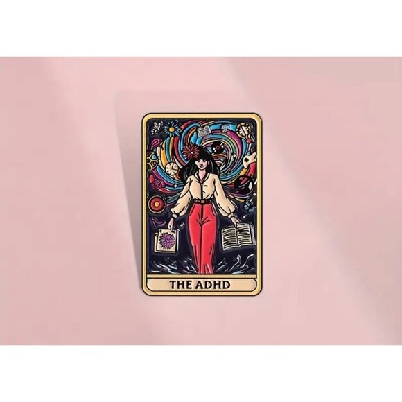 THE ADHD Tarot Card Enamel Backpack Lapel Pin NEW - Picture 2 of 3
